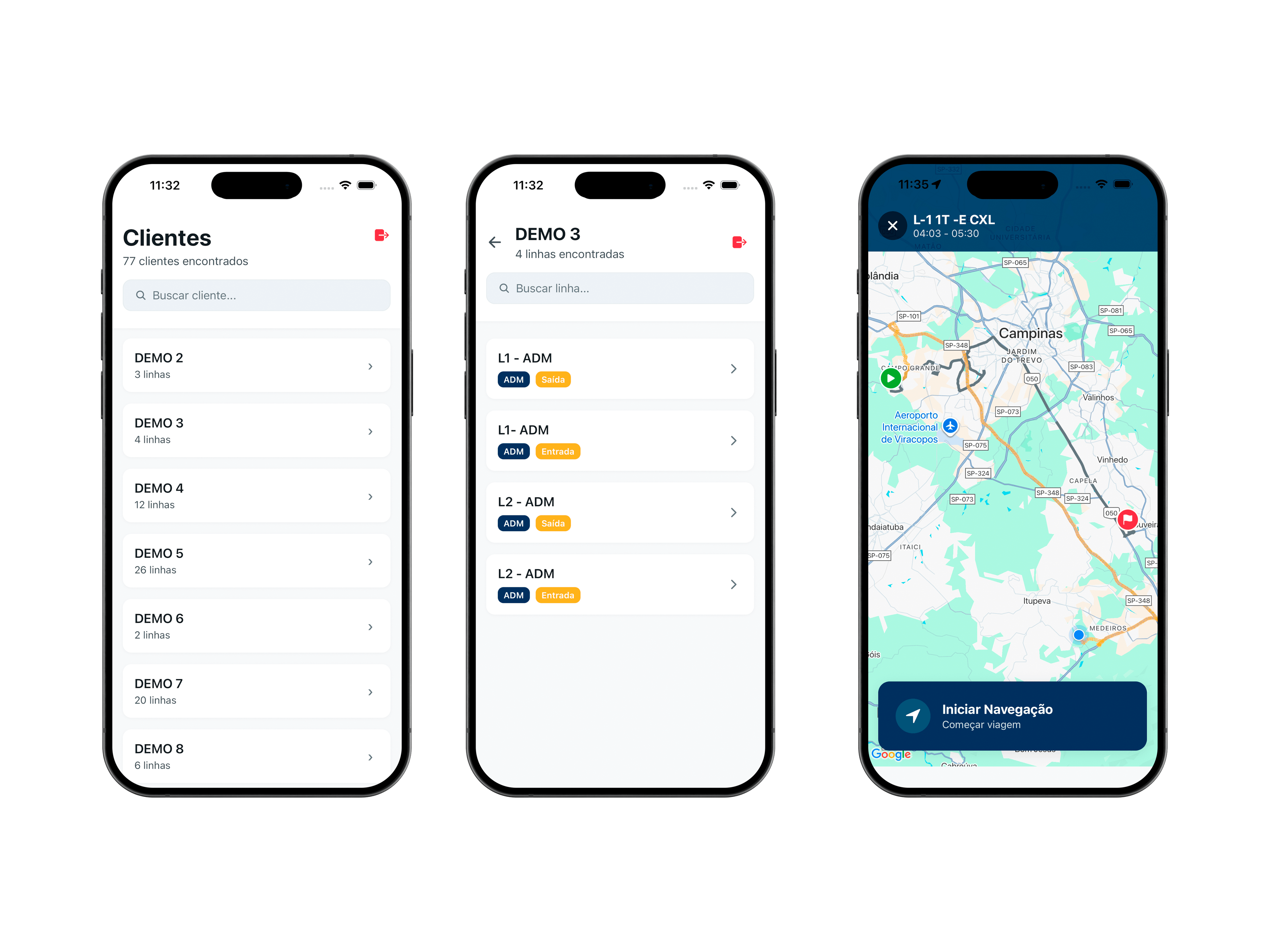 Aplicativo FretaBus Maps com rota detalhada.