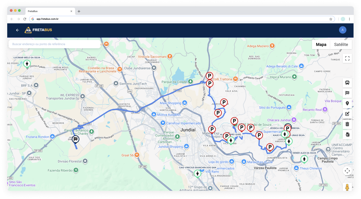 Linha do tempo da rota planejada com checkpoints de embarque.