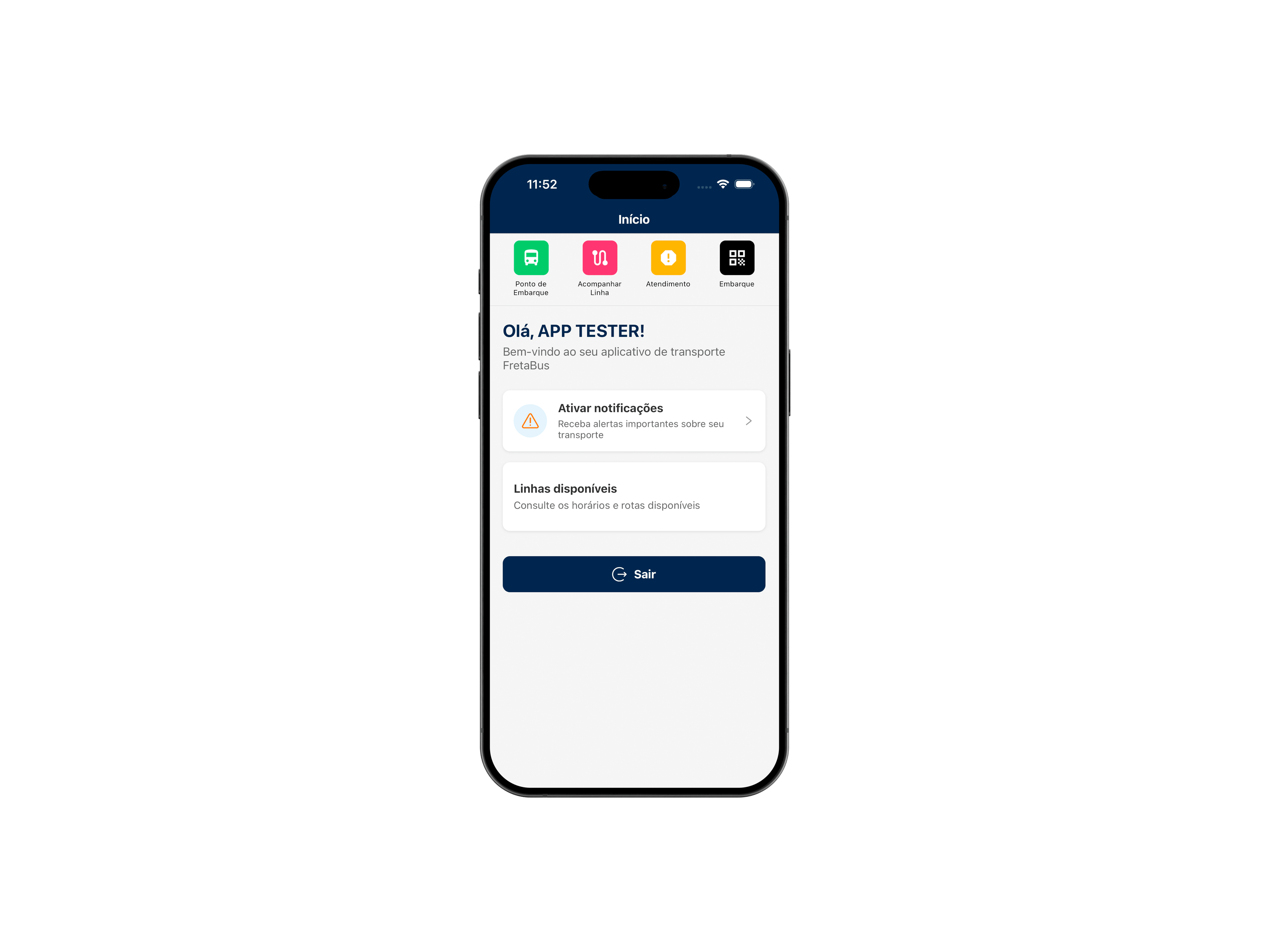 Portal web FretaBus com linhas autorizadas e detalhes de embarque.